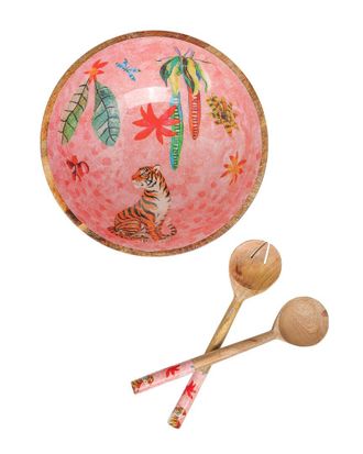 Tiramisu Jungle Blush Tiger Mango Wood Salad Bowl Set