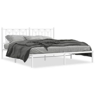 Berkfield Home Metal Bed Frame without Mattress with Headboard White 183x213cm | Size: 183x213 cm