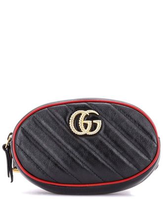 Gucci Black Sheep Leather Gg Marmont Belt Bag Diagonal Quilted (Authentic Pre- Loved)