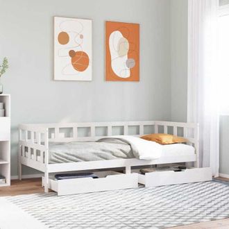 vidaXL Sof&aacute; Cama Con Cajones Madera Maciza De Pino Blanca 90x190 Cm Vidaxl