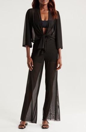 Elan Sheer Tie Front Cover-Up Top in Solid Black at Nordstrom