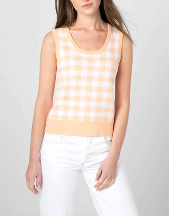 Kinross Cashmere Gingham Tank In White/apricot