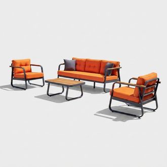 Emob Juego De Sal&oacute;n De Jard&iacute;n De Aluminio Con Mesa Auxiliar Rio 186 - Naranja
