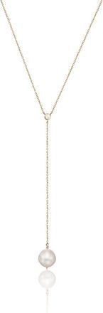 Lily & Roo Gold Single Diamond Style Pearl Lariat Necklace