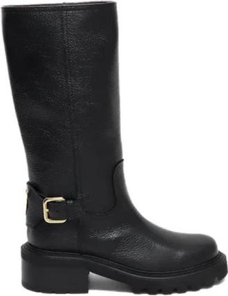 Via Roma 15 Biker Boot - Dames - Hoge Laarzen - Zwart - 40 EU - Leer - Schoenen