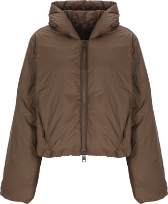 Canada Goose Cropped Brown Padded Jacket With Hood And Elastic Drawstring