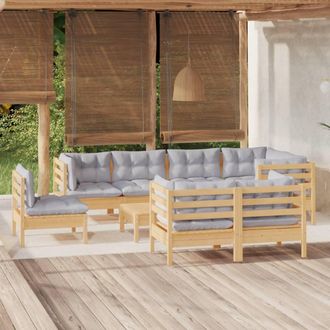 vidaXL Juego De Muebles De Jard&iacute;n 9 Pzas Y Cojines Madera Maciza Pino Vidaxl