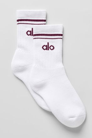 Alo | Half-Crew Throwback Socks in White/Burgundy Red, Size: Medium