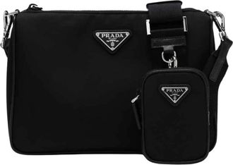 Prada Re-Nylon and Saffiano Leather Shoulder Bag - male - Prada - Cross Body Bags - Black - ONE SIZE - Bags