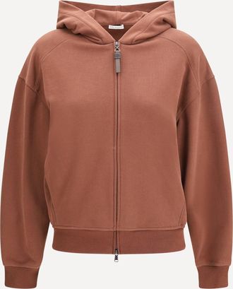 Brunello Cucinelli Felpa Smooth di cotone con cappuccio e Shiny Zipper Pull Woman XL