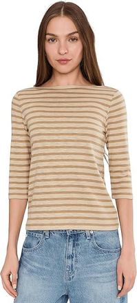 Nic+Zoe 3/4 Sleeve Stripe Envelope Boat T-Shirts Womens Clothing Neutral : LG, Cotton