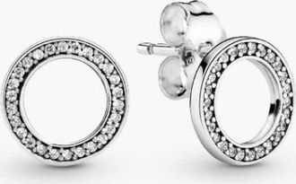 Pandora Silver Stud Earrings With Clear Cubic Zirconia