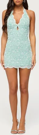 Edikted Alizah Scalloped Lace Halter Minidress in Light-Blue at Nordstrom, Size X-Small