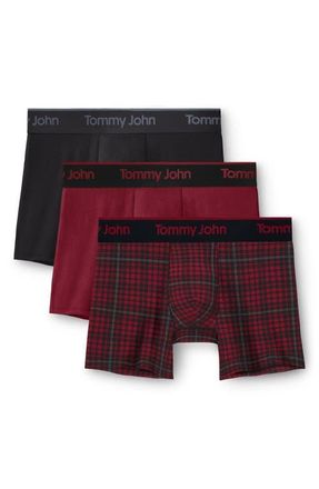 Tommy John Assorted 3-Pack Second Skin 4-Inch Stretch Modal Boxer Briefs in Black/Rhubarb/Rhubarb Flannels at Nordstrom, Size Xx-Large