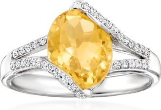 Ross-Simons Citrine and. Diamond Ring in Sterling Silver