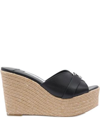 Jimmy Choo London Sandali in pelle con zeppa stile espadrillas 100mm - Nero