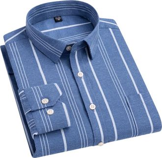 Generic Mens Cotton Flannel Brushed Shirt Long Sleeve England Style Casual Plaid Striped Shirts 1008-19 4XL