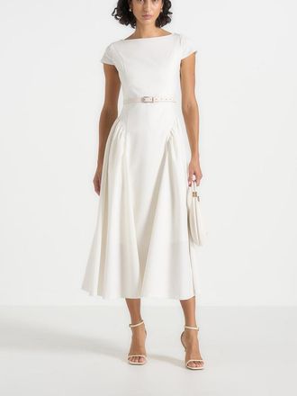Mani&egrave;re De Voir Gaia Boat Neck Flared Maxi Dress in White at Nordstrom, Size 10