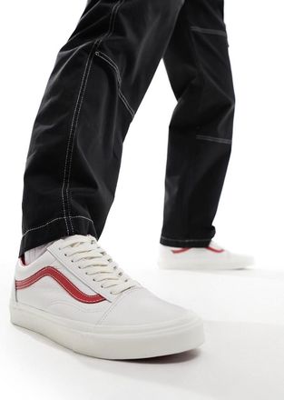 Vans Old Skool - Sneakers in pelle bianche con dettagli rossi-Bianco