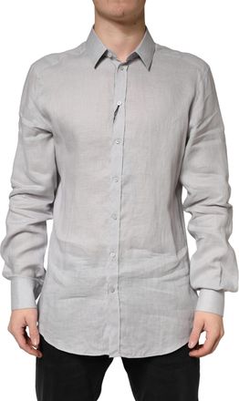 Dolce & Gabbana Gray GOLD Linen Long Sleeves Dress Men Mens Shirt (Pre-Owned)