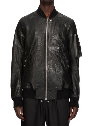 Rick Owens Black Bomber In Pelle Leather Jacket