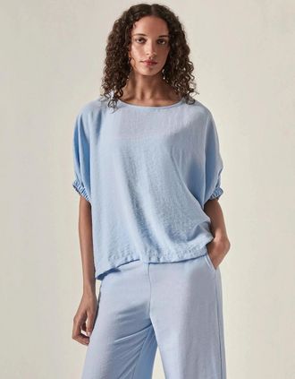James Lakeland Womens Relaxed Gathered Sleeve Top - Powder Blue - Size: 18