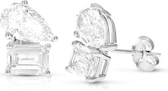 Vir Jewels 4 cttw Emerald and Pear Lab Grown Diamond Stud Earrings in 14K Gold With Push Backs For Women