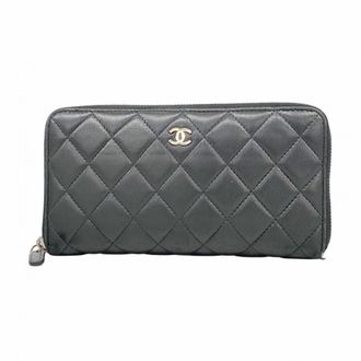 Chanel Black Leather Long Wallet (Bi-Fold) (Pre-Owned)