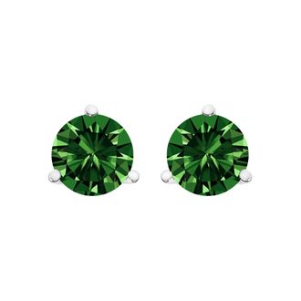 House of Brilliance 14K Gold 3-Prong Martini Set Lab Grown Green Diamond Solitaire Stud Earrings