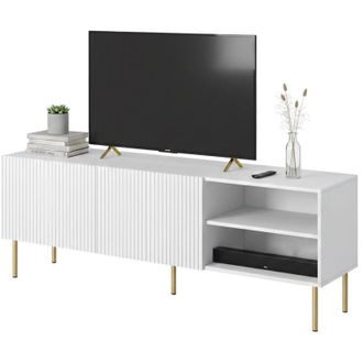 Dmora Mobile porta TV Magnano, Madia da salotto con quattro ante battenti, Rialzato da terra, 150x42 h52 cm, Bianco