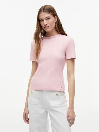 Tommy Hilfiger Womens Lightweight Rib-Knit T-Shirt - Pink - XXL