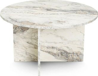 Dmora Mesa De Caf&eacute; Tamlin, Mesa De Centro Baja, Revistero Para Sof&aacute;, Estante De La Sala De Estar, 80x80 H45 Cm, M&aacute;rmol - Dmora