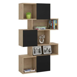 Dmora Dmora - Estante Para Libros Acetosella, Estante De Oficina, Porta Libros M&oacute;vil, Biblioteca, 96x32 H166 Cm, Roble Y Negro