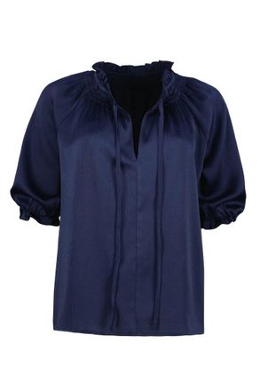 Bishop + Young Womens Smock Neck Top In Marine Navy