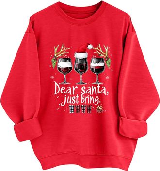 Generic Christmas Sweatshirts for Women Red Ugly Christmas Tree Printed Jumpers Funny Xmas Oversized Fleece Sweatshirt Plus Size Novelty Graphic Jumper Ladies