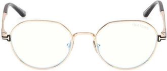 Tom Ford 51mm Round Optical Glasses in Shiny Rose Gold/shiny Black at Nordstrom