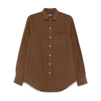 Polo Ralph Lauren Casual Bruin Linnen Overhemd met Lange Mouwen - Heren - Casual Overhemden - Bruin - XL - Linnen - Overhemden