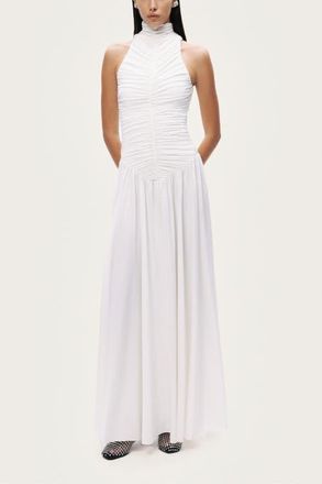 Nocturne Ruched High-Neck Maxi Dress in White at Nordstrom, Size X-Small Eu