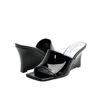 Marc Fisher Rollo Sandals Womens Black Square Toe Wedge Heel ZOGG3181