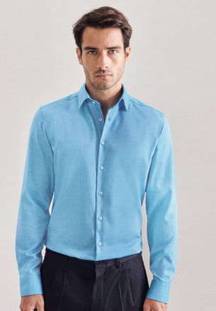 Seidensticker Businesshemd SEIDENSTICKER X-Slim, Herren, Gr. XS (36), normale &Auml;rmell&auml;ngen, blau (t&uuml;rkis), 100% Baumwolle, unifarben, skinny fit, 2-Knopf-Manschette,