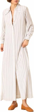 Alix of Bohemia Lotte Stripe Long Shirt Dress In White Coastal