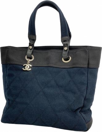 Chanel Black Navy Canvas Tote Bag (Pre-Owned)