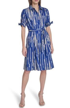 Calvin Klein Short Sleeve Cotton Shirtdress in Ultramarine Multi at Nordstrom Rack, Size 10