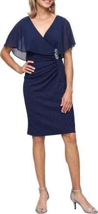 S.L. Fashions Glitter Ruched Chiffon Sheath Dress in Navy at Nordstrom, Size 16