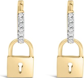 House of Brilliance 14K Yellow Gold Plated.925 Sterling Silver 1/6 Cttw Diamond Lock Hoop Earring