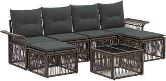 vidaXL Conjunto De Sof&aacute;s De Jard&iacute;n 7 Uds. Gris Rat&aacute;n Sint&eacute;tico Vidaxl