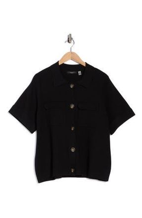 T Tahari Short Sleeve Button Front Cardigan in Black at Nordstrom Rack, Size 1X