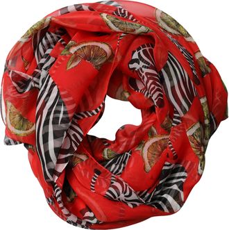 Dolce & Gabbana Red Zebra Print Silk Wrap Shawl Stole 200cm x 132cm Womens Scarf