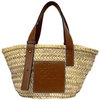 Loewe Beige Brown Raffia Leather Basket (Pre-Owned)