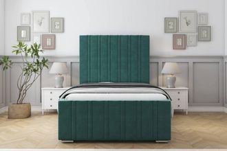 Sloomy Radcliffe Plush Bed Frame With 50 Upholstered Headboard in Emerald | Size: Super King